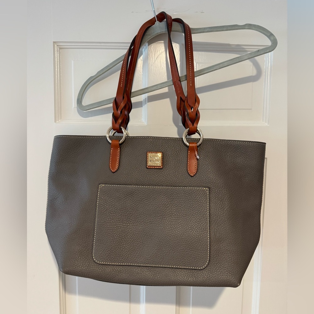 Brand New Never Been Used Dooney & Bourke Taupe Leather Tote with Brown Handles
